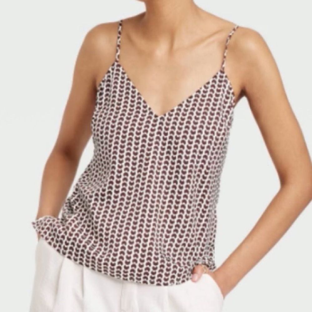 A New Day Dark‎ Brown & White Printed Satin Cami